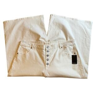 Everlane‎ High Waist Wide Leg Button Fly Cropped White Jeans Size 24 NWT